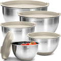 Priority Chef Premium Mixing Bowls With Lids Set, Airtight Lids, Thicker Stainless Steel, Non-Slip Base, 5 Nesting Steel Bowls for Kitchen, Large Prep Metal Bowl Set 1.5/2/3/4/5 Qt, Latte - color: Latte