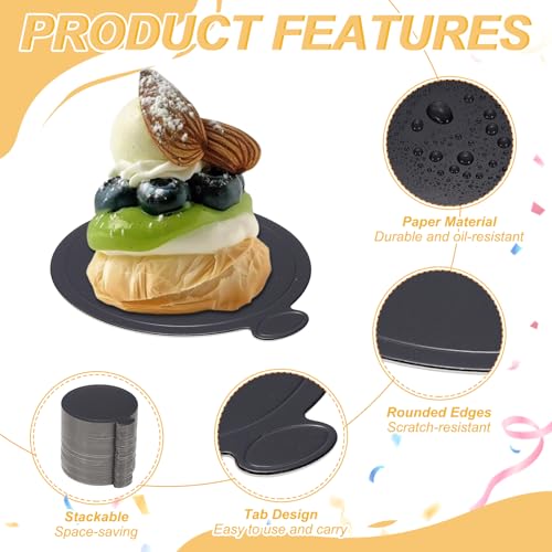 uxcell 300 Pcs Mini Cake Board w/Tab 4 Inch Cardboard Cake Base Black - color: Black, size: 4 Inch
