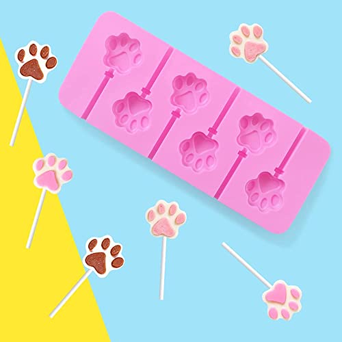 Newk Lollipop Silicone Mold, 4 Packs 6- Cavity Non-Stick Paw Silicone Molds for Lollipop Chocolate Candy