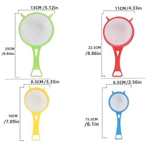 4 Pcs Flour Sifter for Baking, Flour Sieve Scoop Strainer, Manual Mesh Colander Baking Tool, Multifunctional Juice Filter with Long Handle, Random Colors