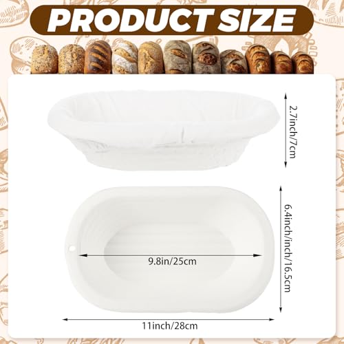 ASelected 6 Set Oval Banneton Basket, 9.8in Banneton Bread Proofing Basket with White Liners, Bagasse Sourdough Bannetons Basket for Professional and Homemade Artisan Bread