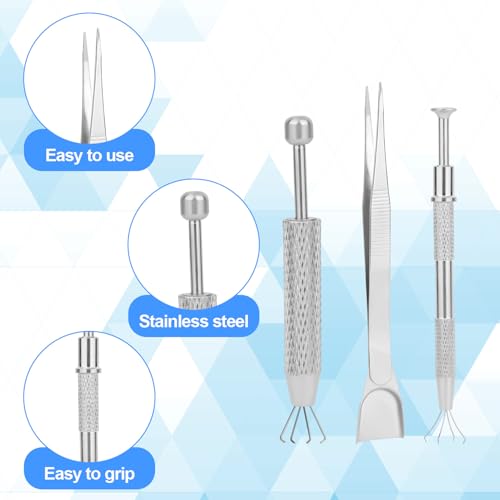 3pcs Sprinkles Tools for Cake Decorating, Stainless Steel Jewelry Earring Piercing Ball Bead Holder Claw Pearl Grabber Tool Tweezers with Shovel Head for Cake Cookie Cupcake Decoration