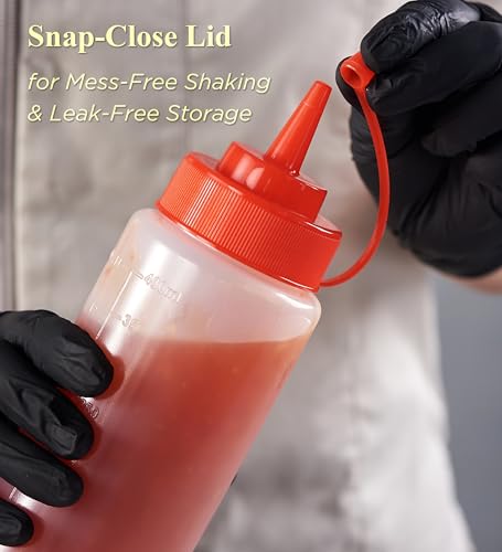 CURTA 6-Pack 8 oz Clear Condiment Squeeze Bottles, Single-Nozzle Caps