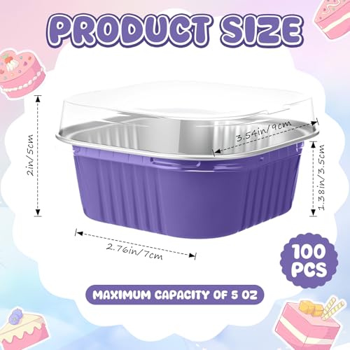 Skylety 100 Pcs 5oz Mini Square Cake Pans with Lids, Purple - color: Purple