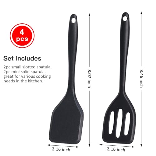 Small Silicone Serving Spatula Set of 4 for Egg, Steak, Pancake - color: Black