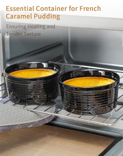 Yachi Black Ramekins 8oz 4.15 inch Set of 6, Oven Safe custard cups, Side Dishes, bouillon cups, salsa bowls, Baking Souffles Ceramic Ramekin - size: 8OZ,Black