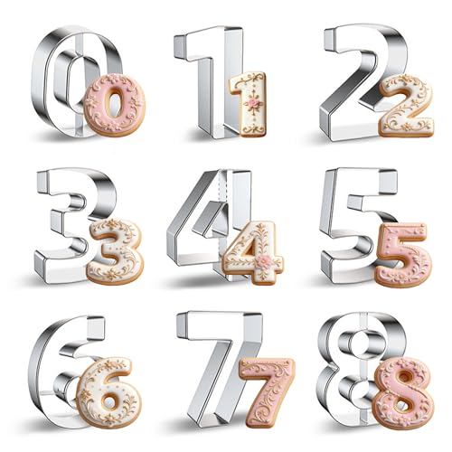 ZADE Number Cookie Cutters 9 Pcs, 4 Inch Stainless Steel Number Cookie Cutters Set, Numbers 0-8 (6 Reverses to 9) Cookie Fondant Dough Kitchen Baking for Birthday Holiday Family Party - color: 4 INCH-9PCS Number