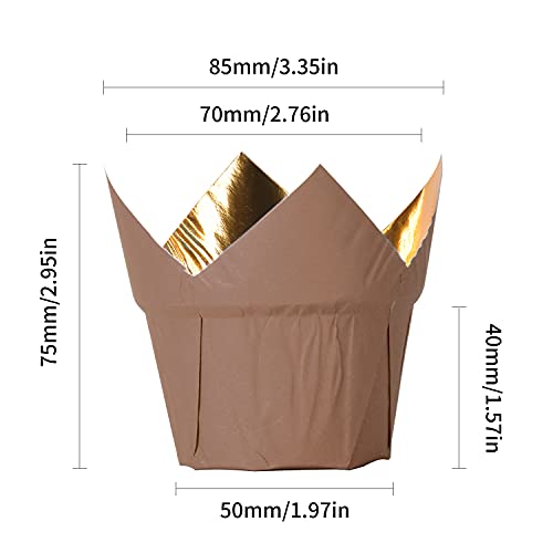 Party Hippo Gold Tulip Cupcake Liners, Baking Paper Cups, Greaseproof Cupcake Wrappers for Muffins, Cupcakes, Wedding, Birthday, Baby Shower (100, Coffee) - color: Coffee