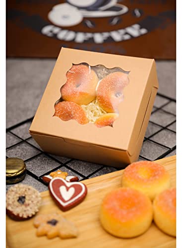Bakepacker Kraft Bakery Boxes with Window 6x6x3 inches 60pcs - color: Brown, size: 6"*6"*3" / 60 Pcs