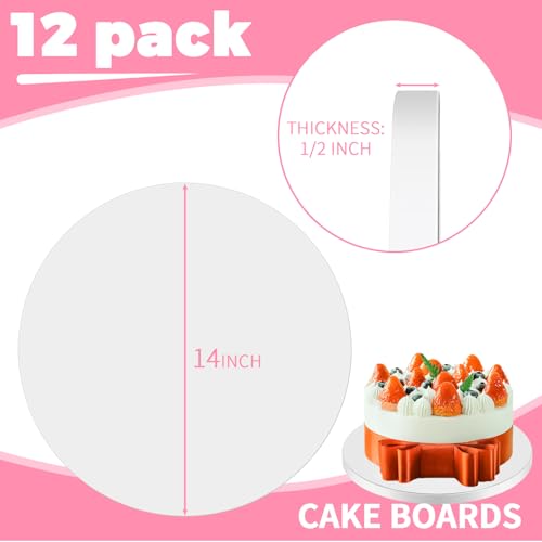 12 pcs Large Cake Boards Drum 14 Inch Round, 1/2" Thick Cake Drums, Cake Decorating Supplies Sturdy Cake Corrugated Cardboard for Multi-Layer Cakes. (14inch(12pack)) - size: 14inch(12pack)