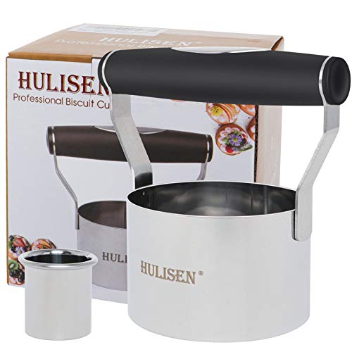 HULISEN 3 inch Biscuit Cutter, Stainless Steel Round Cookies Cutter with Soft Grip Handle, Gift Package (Pack of 2) - size: 3" Round Cutter (Pack of 2)