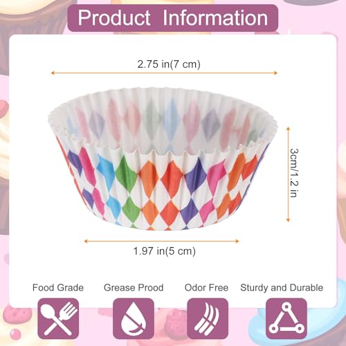 HARFINGTON 100 Count Cupcake Liners Cupcake Cups Colored Rhombus - color: White 4