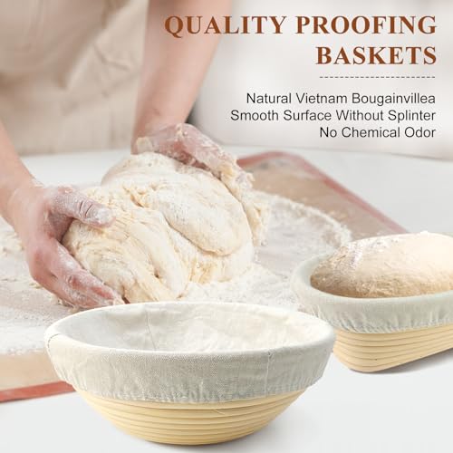 Banneton Bread Proofing Baskets, Set of 2, 9-Inch Round & 10-Inch Oval - size: 9'' round+10''oval