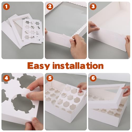 10 Pack 24 Count White Standard Cupcake Boxes with Clear Window & Inserts, Food Grade Cupcake Boxes, 15"x11"x4" Disposable Baking Carrier for Pastries, Party Favors & Takeout - color: White (10 Pack)
