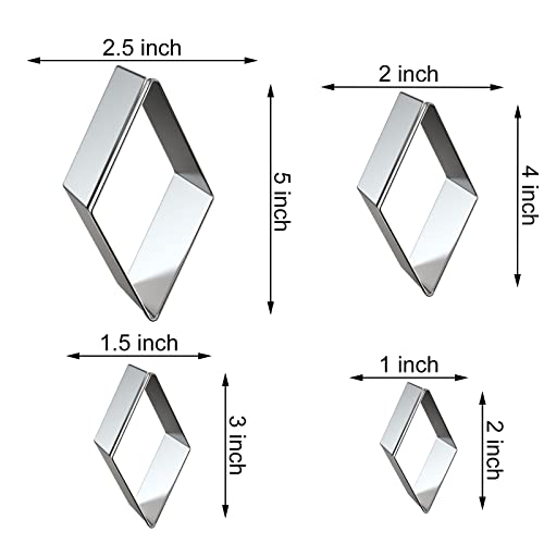Rhombus Diamond Cookie Cutter Set - 4 Piece Assorted Sizes (5 Inch, 4 Inch, 3 Inch, 2 Inch) - Stainless Steel - color: Rhombus