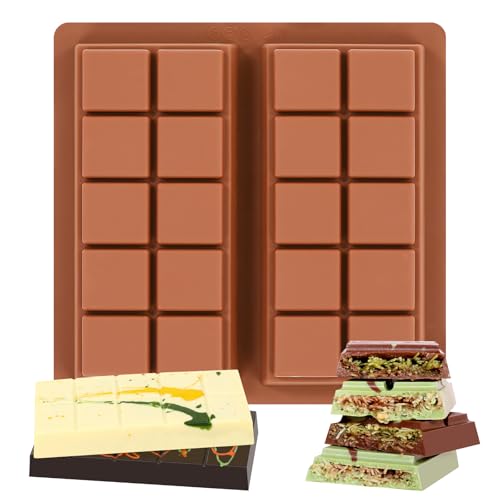 Dubai Chocolate Molds 1 Inch Deep, Silicone Chocolate Bar Mold – Non-Stick, Flexible, Large and Thick Homemade Chocolates, Candies, and Desserts - Set of 1 - color: Choco:1PC