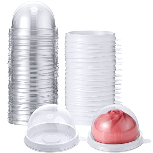 Patelai 50 Pcs Mini Cupcake Containers Clear Plastic Dome Boxes, White - color: White