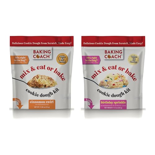 Baking Coach 2 Pack Mix & Eat or Bake Cookies - Edible Cookie Dough Mix Kit - color: 2 Pack Birthday Sprinkle Cinnamon
