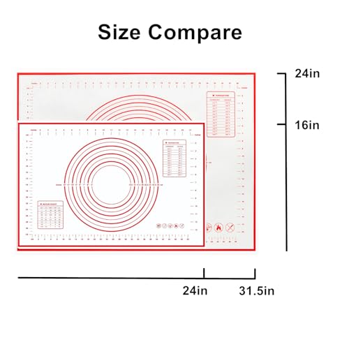 Large 24" x 16" Silicone Baking Mat | Non-Slip Pastry & Dough Mat with Dough scraper | Ideal for Rolling Out Pie Crusts, Fondant, and More | Oven-Safe Silicone Liner (24''L X 16''W) - size: 24"L x 16"W