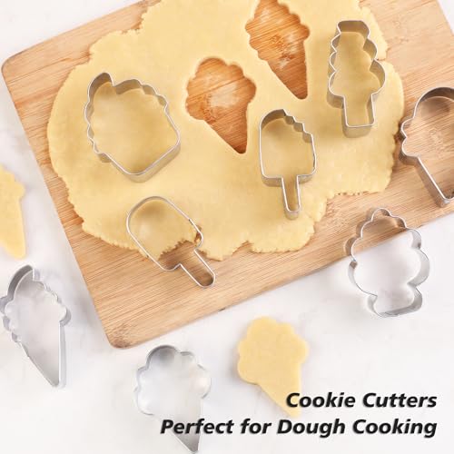 Ice Cream Cookie Cutters 8-Pc. Set, Ice Cream Cutters Stainless Steel Fondant Cutters, Popsicle, Hard and Soft Serve Ice Cream Cone (Cartoon Cookie Cutters Set) - color: Ice Cream Sets