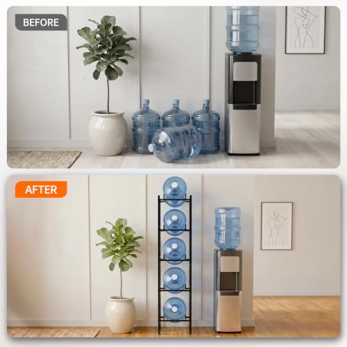 5 Gallon Water Jug Holder with 4 Locking Casters, 5-Tiers Water Jug Stand - size: 5 Tier-Single Row