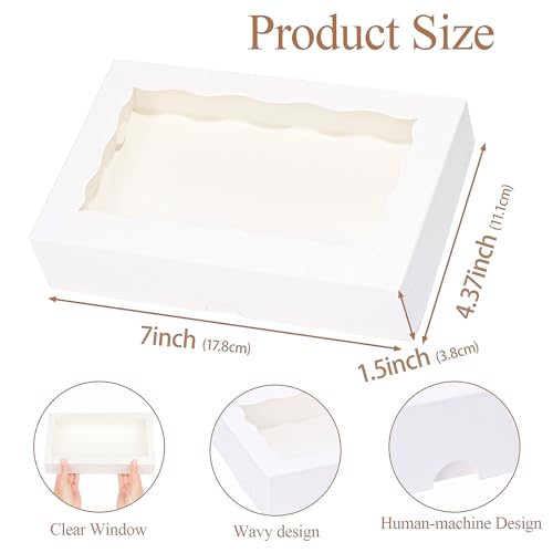 20pcs 7x4.33x1.5 Inch White Cookies Boxes with Window Bakery Boxes - color: White