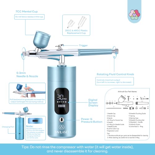 SAVILAND Airbrush for Nails 30PSI LCD Display Nail Airbrush Machine Blue - color: B-Blue