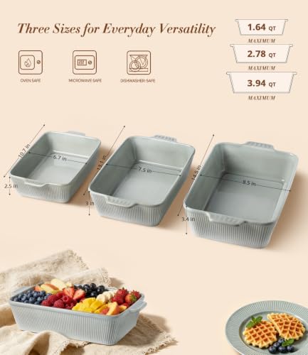 TheTerra Casserole Dishes for Oven, Ceramic Baking Dish Set of 3 - color: Desert Sage