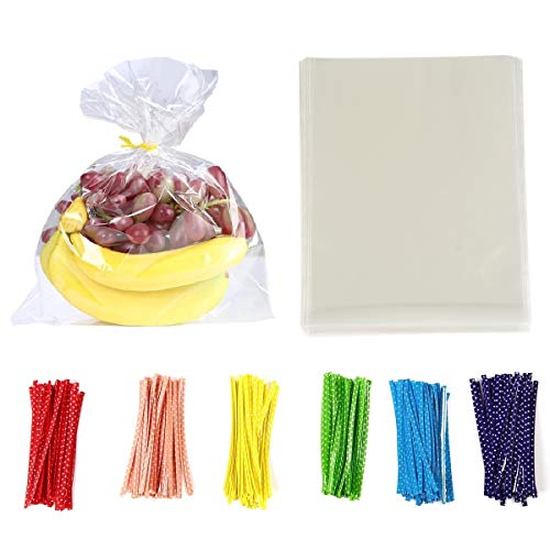 Brandon-super 100 Pcs Clear Flat Cello Cellophane Treat Bags Good for Bakery,Popcorn,Cookies,Candies,Dessert 1.2mil.Give Metallic Twist Ties! (9"x12") - size: 9 x 12 inches (Pack of 100)