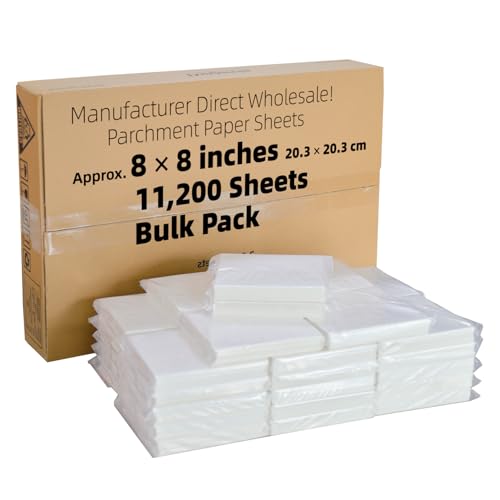 8x8-11200 Bulk Sheets Commercial Grade Parchment Paper Squares - color: White, size: 8"x8" (20.3x20.3cm) - 11200 sheets
