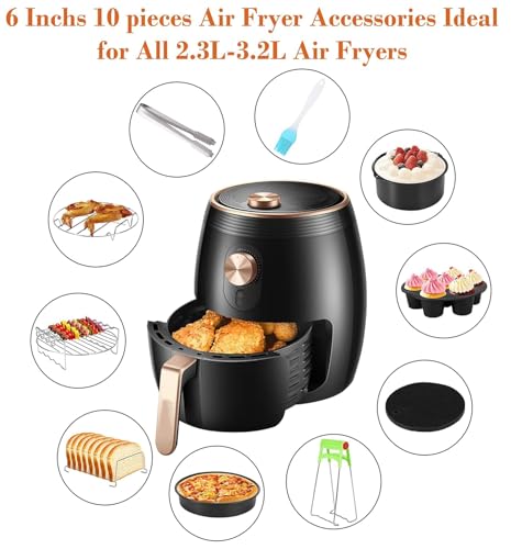 Air Fryer Accessories Set Fit for Gowise Gourmia Cozyna Ninja,Fit All 2.3qt-3.2qt Air Fryer,Kits with Skewers Silicone Mat,Pizza Pan,Cake Barrel,Non-Stick,Dishwasher Safe,Universal,6 Inch 10pcs,Black - style: 6 Inch 10-Piece