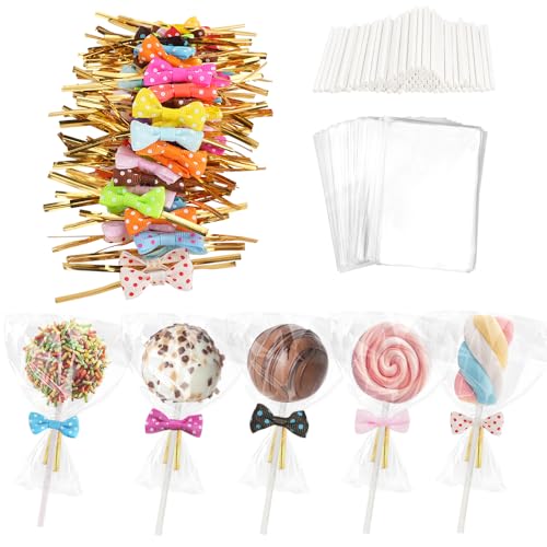 JEPELUS 300Pcs Cake Pop Sticks and Wrappers, Cake Pop Supplies for Party