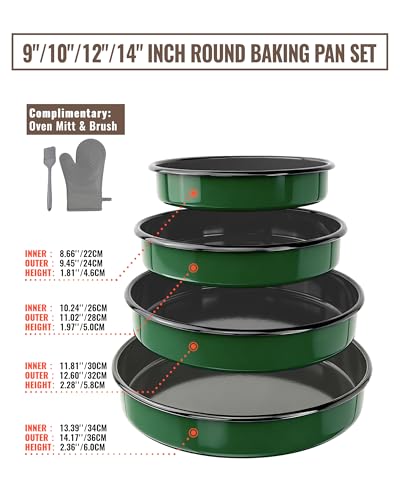 Round Turkey Roasting Pan Set of 4, Enamel Deep Dish Pizza Baking Pan - color: Green