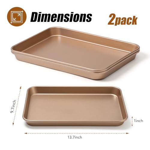 2 Pack 14 X 10 Inches Quality Baking Sheet Pan, Slick Carbon Steel Baking Sheet Set, Warp Resistant Nonstick Cookie Baker's Half Sheets for Baking, Roasting, Gold