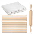 12 Pcs Pottery Tools Set with Clay Rolling Pin, Wooden Rolling Pin for Pottery Wheel, 10 Teaching Mud Stick Guides, Linen Tablecloth for Ceramic Craft, Portable Wedging Board Alternative