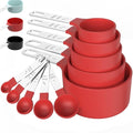 10Pcs Measuring Cups & Spoons Set, Stackable Cups and Spoons, Nesting Measure Cups with Stainless Steel Handle, Kitchen Gadgets for Cooking & Baking (Red) - color: Red