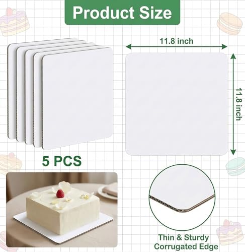 5PCS Square Cake Boards,11.8 x 11.8 Inch White Greaseproof Cardboard - size: Square Cake Boards-5PCS