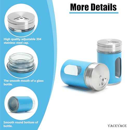 3oz Blue Dredge Shaker Set, 6Pcs Stainless Steel Shaker, Small Spice Shakers with Holes and Lids, Salt and Pepper Shaker for Kitchen
