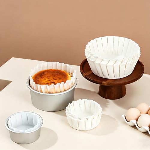 50 Pcs 4 inch Disposable Cupcake Parchment Liners, Non-Stick Round Air Fryer Liners, Pre-Folded Baking Paper for Muffin, Basque, Sourdough Rolls, Cheesecake, White - size: 4 inch