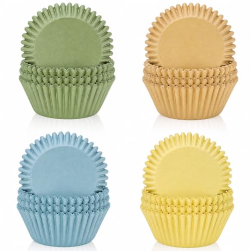 FYSUIMU 400 Pcs Blue Yellow Cupcake Liners Bear Inspired Paper Baking Cups Blue Yellow Sage Green Muffin Liner Cake Storage Container for Baby Shower Birthday Party Supplies - color: Blue Yellow Green