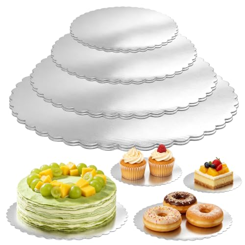 8 Pack Round Cake Boards,Silver Wave Cake Circle Base 6,8,10,12 Inch - color: Silver, size: 6/8/10/12Inch, style: Wavy Edge