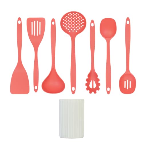 Glad Kitchen Utensils Set, 8pcs - Nonstick Cooking Tools with Utensil Holder - Nylon Spoon, Ladle, Skimmer, Spaghetti Server, and Turner Spatula Set - Dishwasher Safe, Rust - color: Rust, size: 8-piece Set