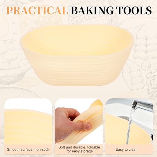 uxcell 2Pcs Silicone Bread Proofing Basket 6.5" Oval Sourdough Basket Beige - color: Beige