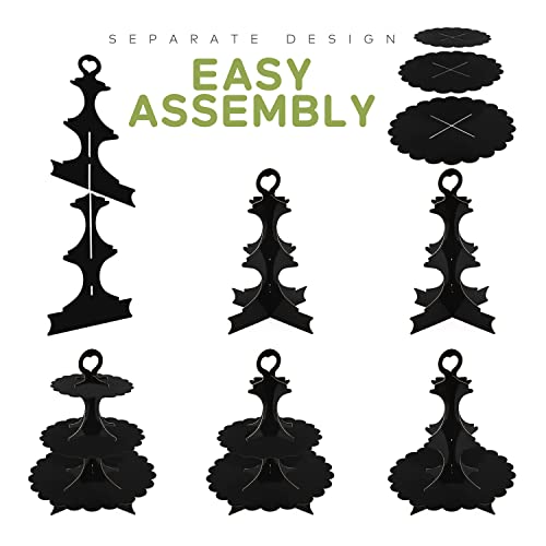 Cupcake Stand Black 3-Tier 2-Pack, Cardboard Dessert Display Tower - color: Black 2 Pack
