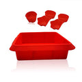 8X8inch Silicone Square Cake Baking Pan, Deep-Dish Roasting Lasagna, Silicone Baking Bakeware Brownie Pan +10 Pastry Muffin Molds Set of 11(Red)