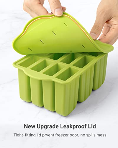 Popsicles Molds, MEETRUE 12 Pieces Silicone Popsicle Molds Easy-Release BPA-free Popsicle Maker Molds Ice Pop Molds Homemade Popsicle Ice Pop Maker with 50PCS Popsicle Sticks+Cleaning Brush - color: 12 Cavities-Green