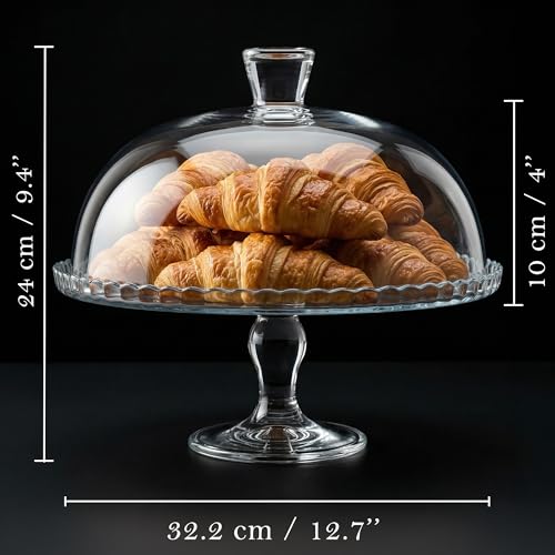 Glass Cake Stand with Dome, Clear Glass Cake Plate, Multifunctional Serving Stand, Elegant Dessert Display for Cakes, Cupcakes, Fruits & Parties (Cake Stand= (Ø:12.7'', H: 9.4'')) - size: Cake Stand= (Ø:12.7'', H: 9.4'')