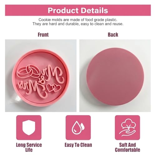 3D Mr. or Mrs. Cookie Cutter and Stamp, ideal for weddings, civil weddings, engagement parties, 8cm (3.15 inch) Mr. and Mrs. circular mold for fondant, cookies, crafts and any cold dough. - color: Mr o Mrs