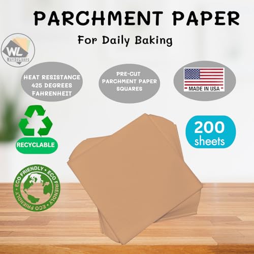 6x6 Inch Natural Parchment Paper Squares 200 Sheets | Made is USA | Worthy Liners Non-Stick Precut Baking Parchment, Perfect for baking and cooking - size: 6"x6"