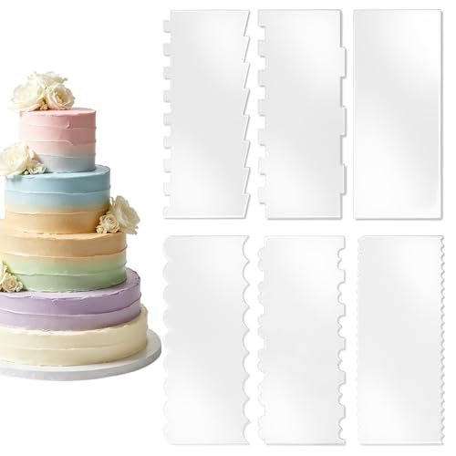 LNAUJS 6-Piece Clear Acrylic Cake Scraper Set – Icing Smoother & Edge Comb for Buttercream Frosting, Cake Decorating Supplies, Mousse, and DIY Baking Tools